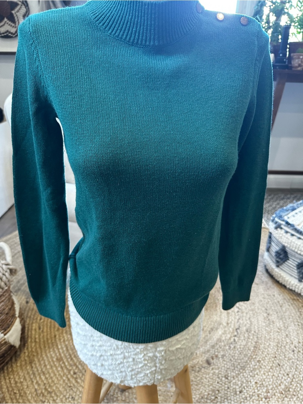 Boden Women's Emerald Green Button-Shoulder Sweater gorgeous xs